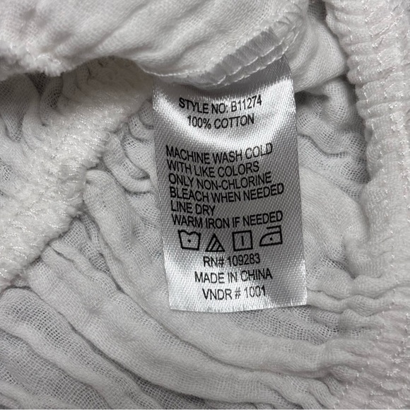 Ocean Drive White Cotton Peasant Style Ruffle Crop Top Ladies Size M - Picture 7 of 8